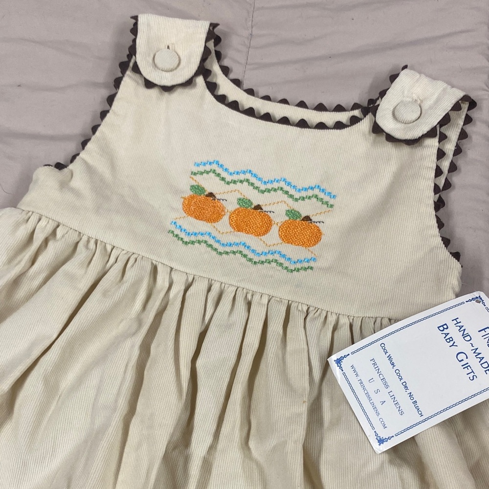 Princess Linens Cream Dress with Orange and Blue Embroidery Pumpkin 🎃 Fall